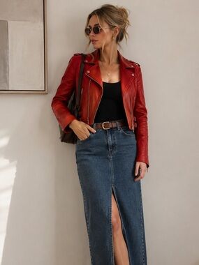IRO Red Leather Biker Jacket NWOT